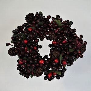 Christmas Candle Ring Berries Pinecones Purple Brown Round Holiday Decor